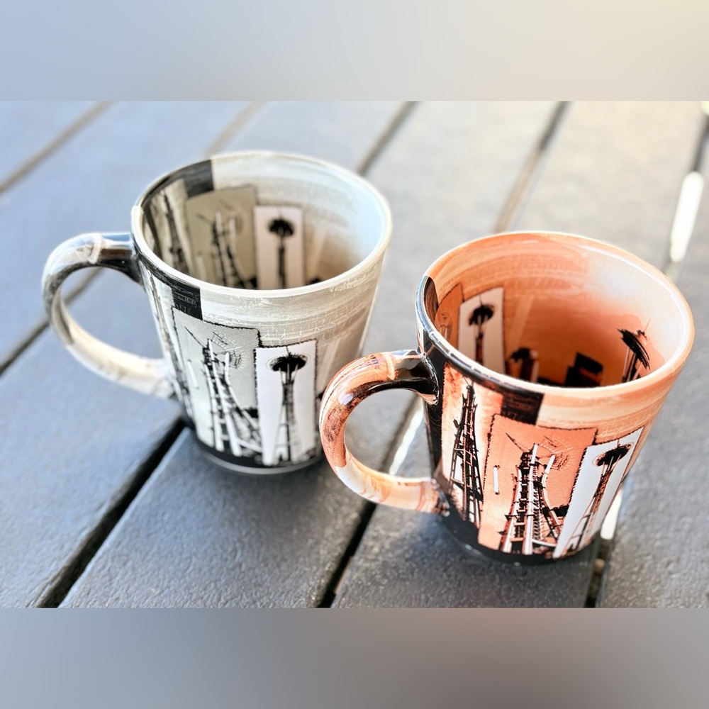 Set of Two Seattle Washington Space Needle Mugs Graphic Design